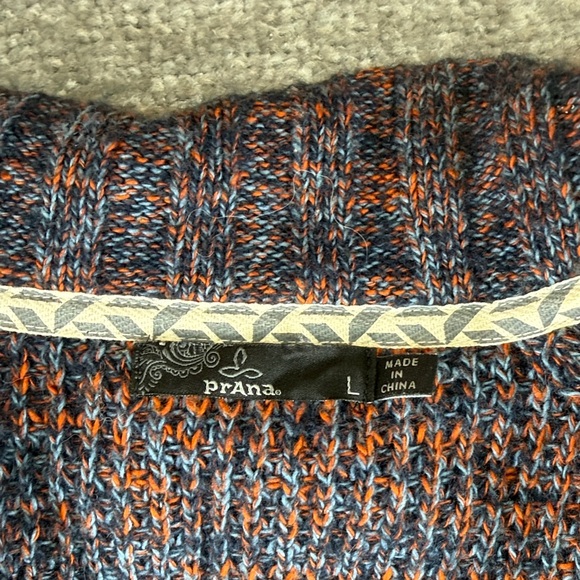 PrAna Full Zip Up Knit Sweater Cardigan Blue Rust Marled Womens L - Picture 5 of 11
